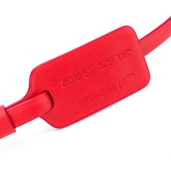 New Off White Red Leather Zip Tie Belt